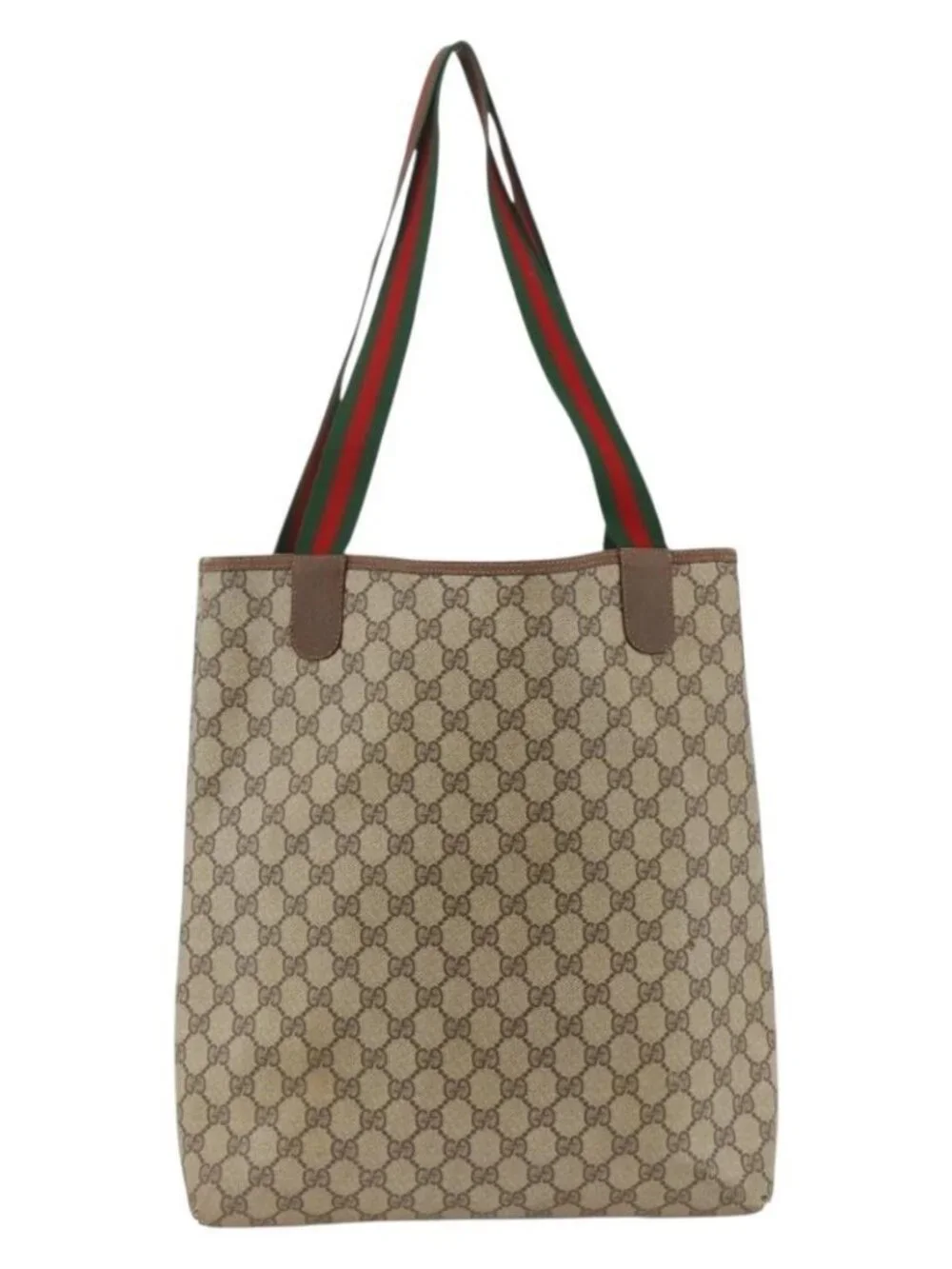 GUCCI GG Supreme Web Sherry Line Tote Bag PVC Beige Red 89 02 003 Auth ARZ909